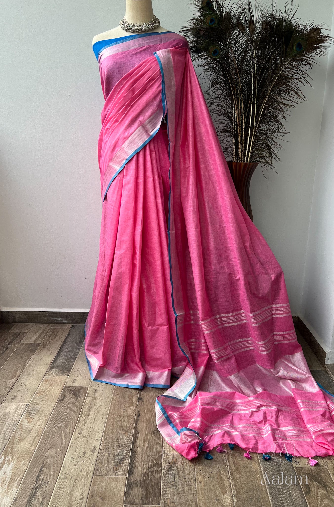 Linen Saree – Cotton Candy Pink & Sky blue