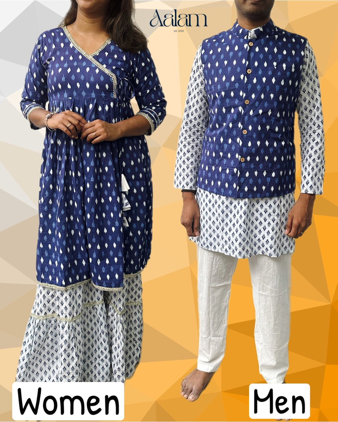 Pure Cotton Kurta Pyjama Set - Indigo & White (Men)