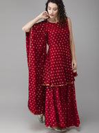 Kurthi Sharara Set - Maroon & Gold