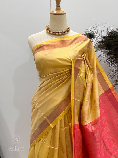 Soft Silk Saree - Cream & Pink