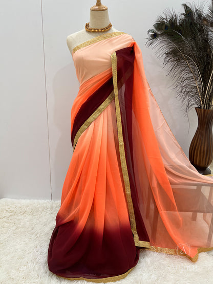 Georgette Ombré Saree - Peach