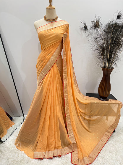 Georgette Foil Print Saree - Pale Orange with tint of Red