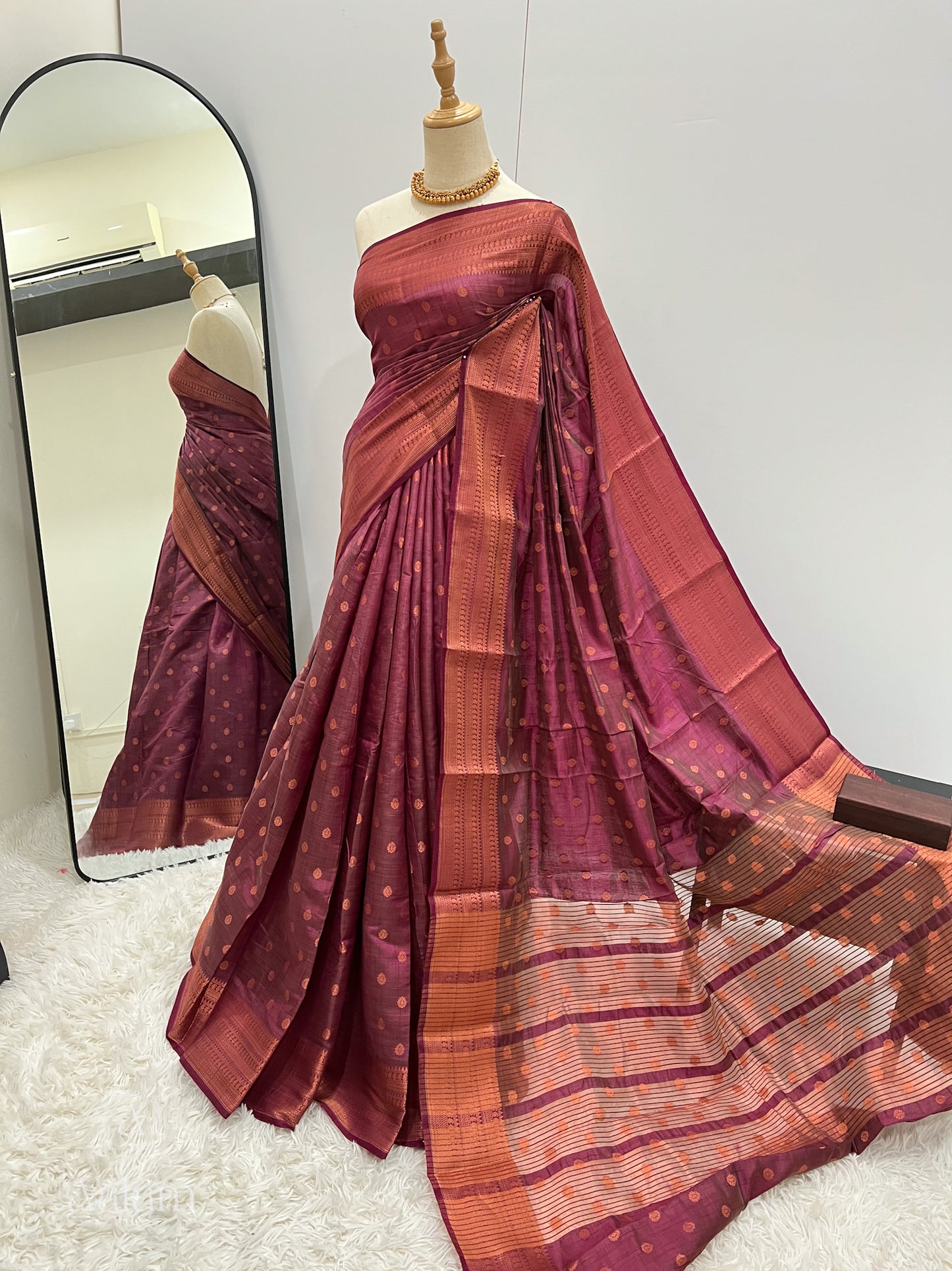 Soft Dupion Silk Copper Zari - Plum