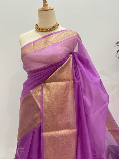 Banarasi Kora Organza Saree - Lavender