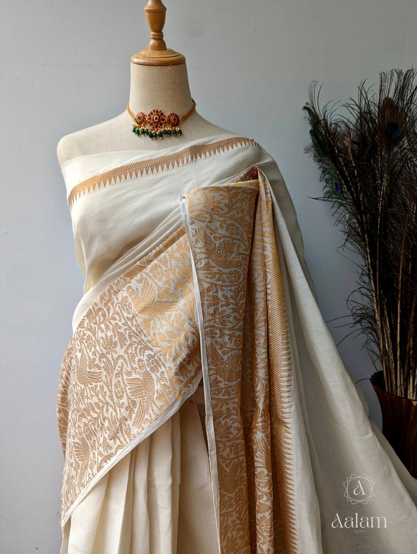 Nakshatra long Border Saree- Off-White & Gold