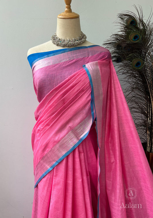 Linen Saree – Cotton Candy Pink & Sky blue