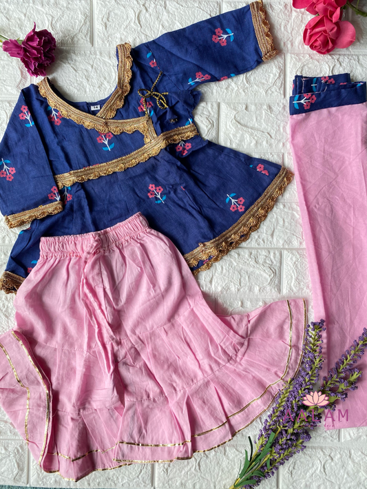 Sharara Kurti Set in Blue & Baby Pink