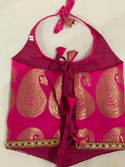 Traditional Pattu Pavadai Set - Parrot Green/Pink ( 1-2 yrs )