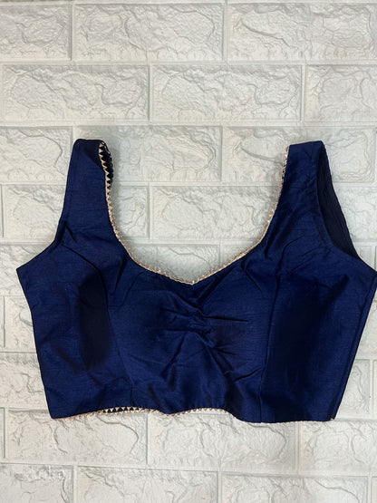 Silk Sleeveless Blouse with foil lining- Navy Blue