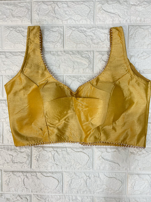 Silk Sleeveless Blouse with foil lining- Gold