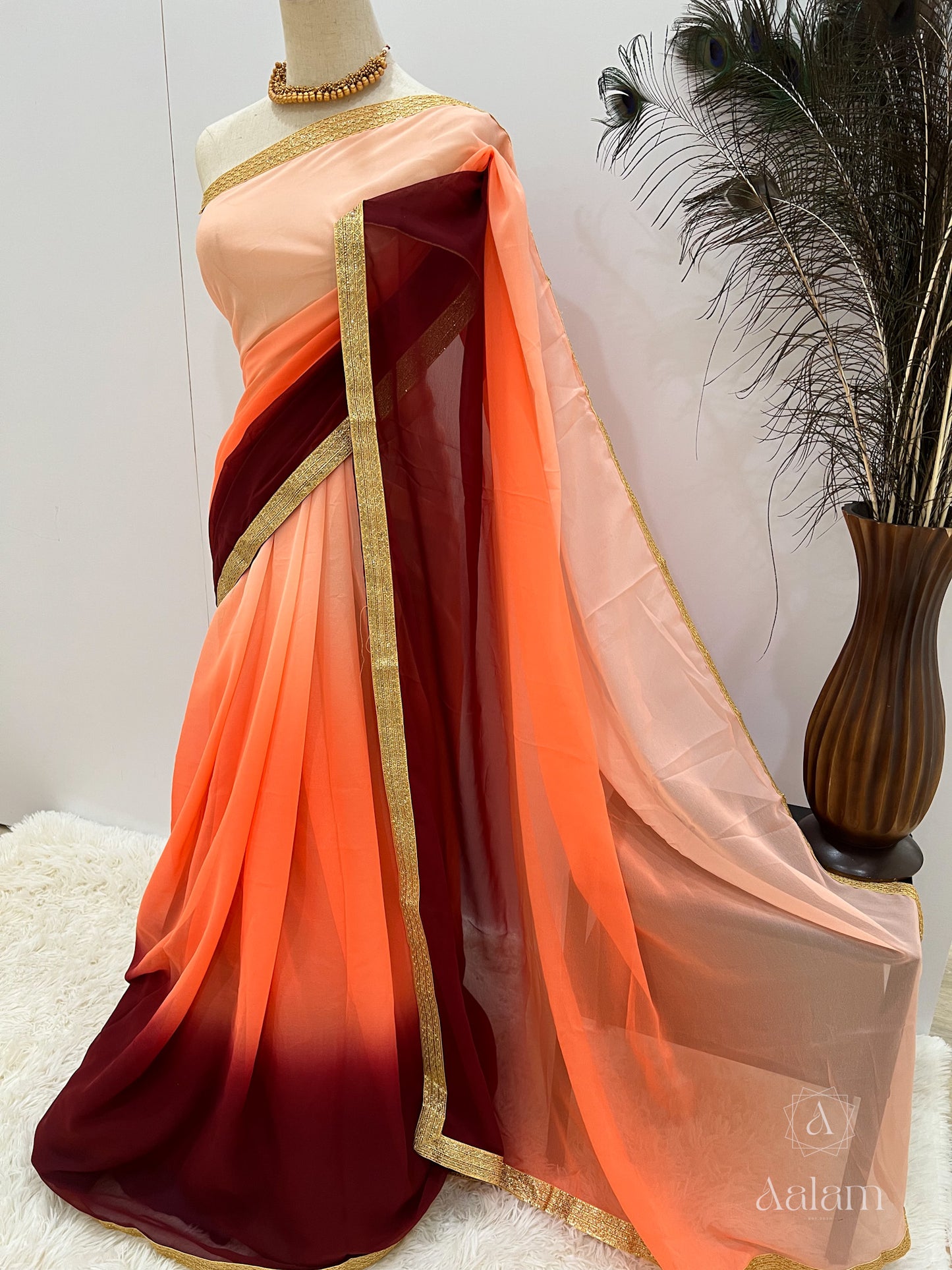 Georgette Ombré Saree - Peach