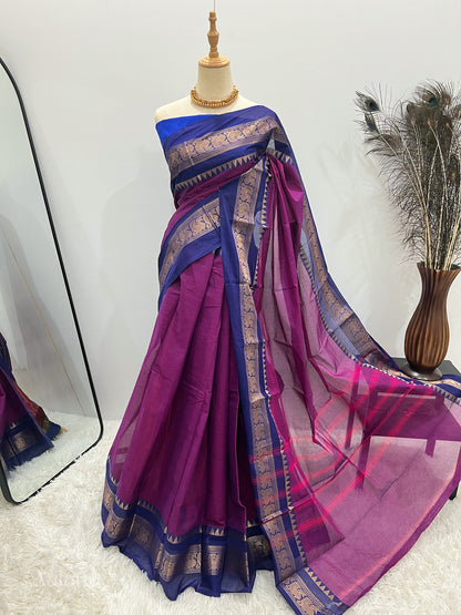 Cotton Saree - Mayil Border  Purple & Blue