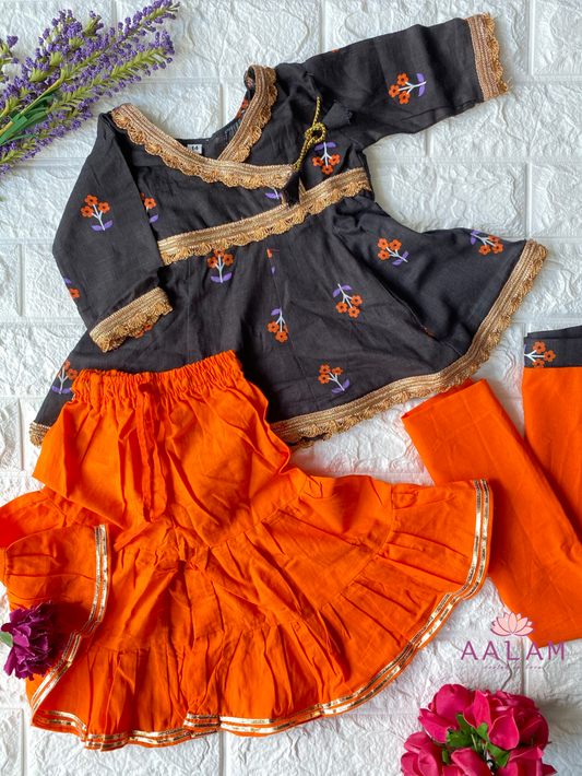 Sharara Kurti Set in Black & Orange