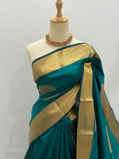 Soft Silk Gold Zari Mandala Saree - Teal