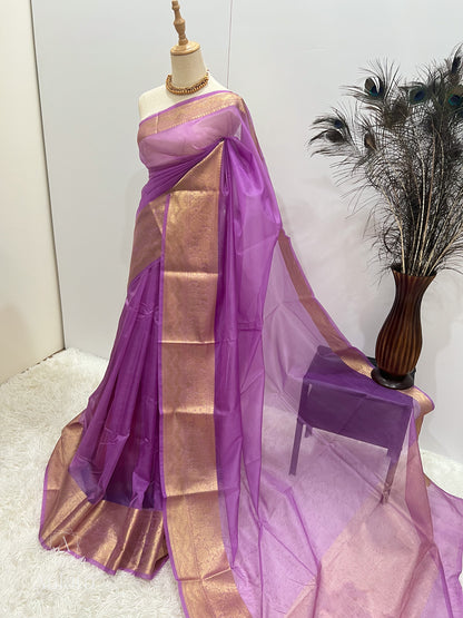 Banarasi Kora Organza Saree - Lavender