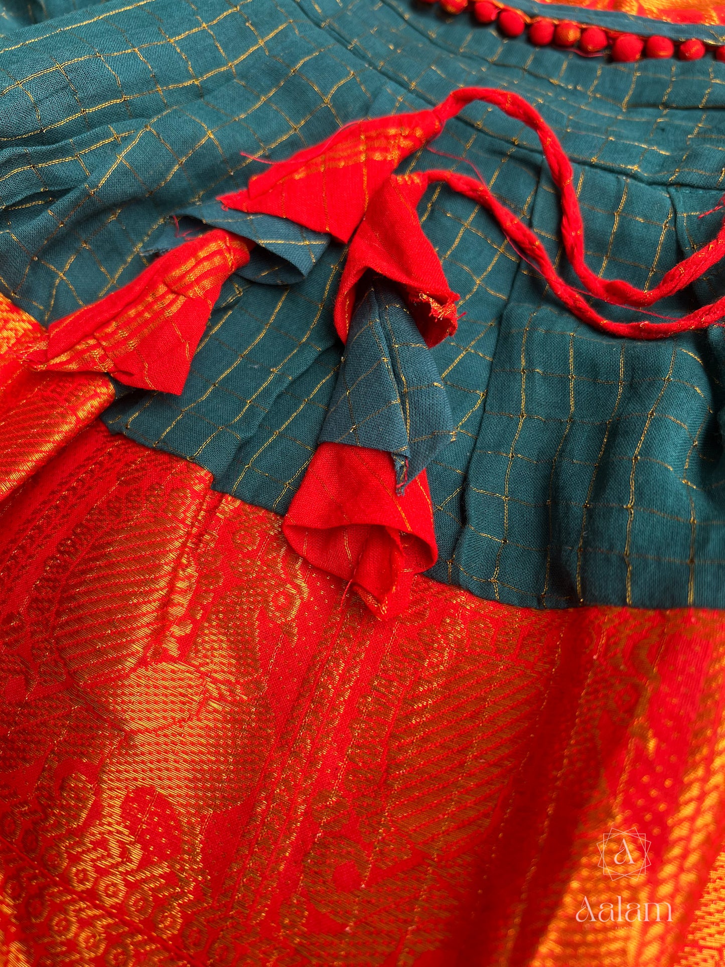 Sungudi Dress - Dark Teal & Orange Red