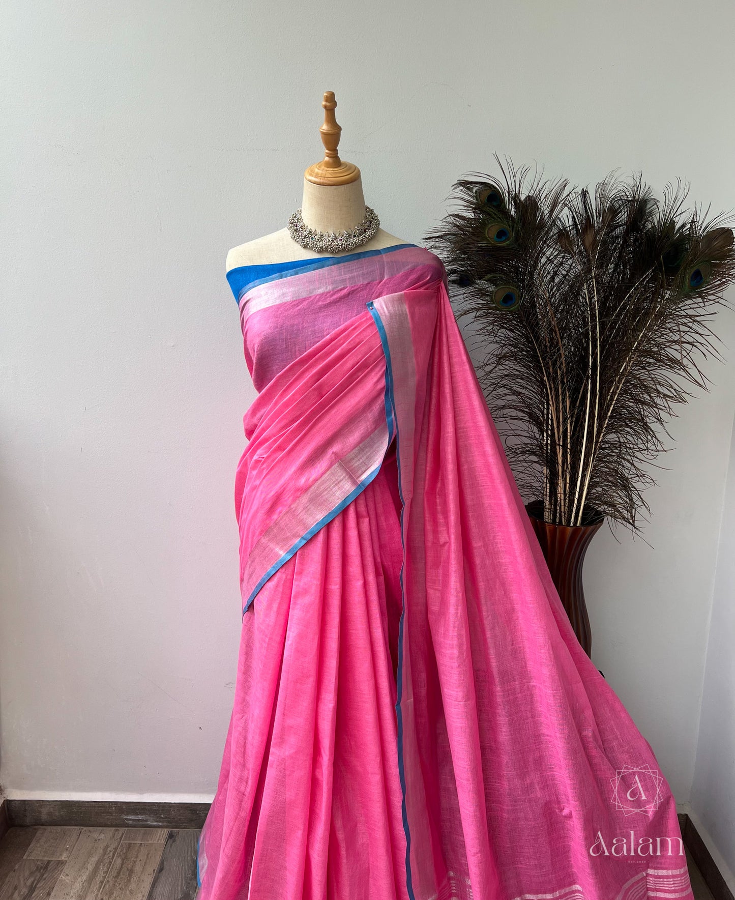 Linen Saree – Cotton Candy Pink & Sky blue