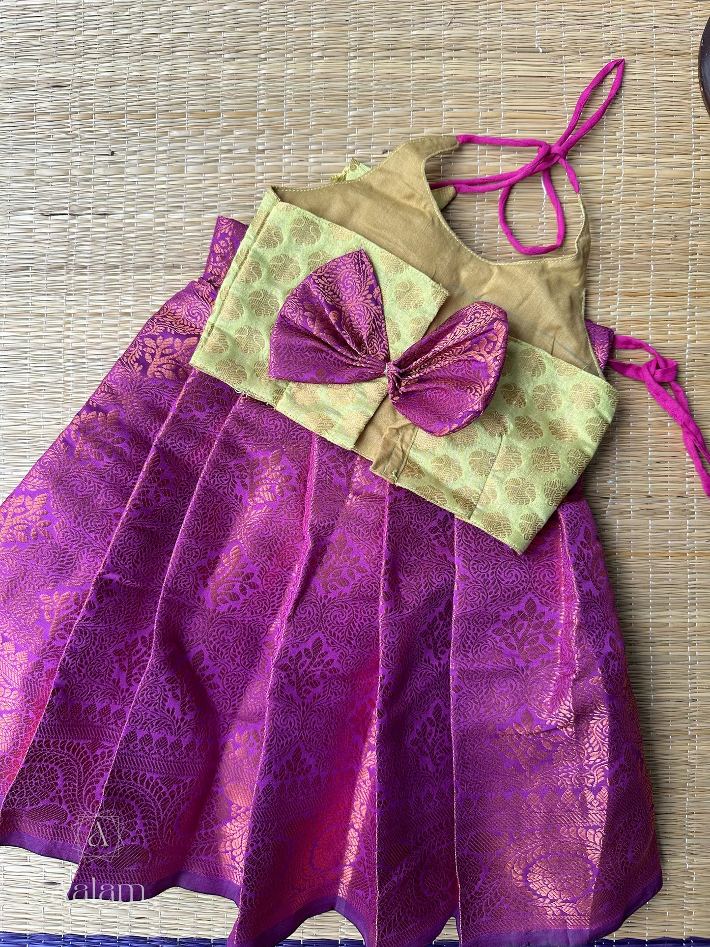 Banarasi Halter Neck Top & Skirt - Green & Purple