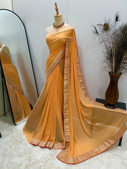 Georgette Foil Print Saree - Pale Orange with tint of Red