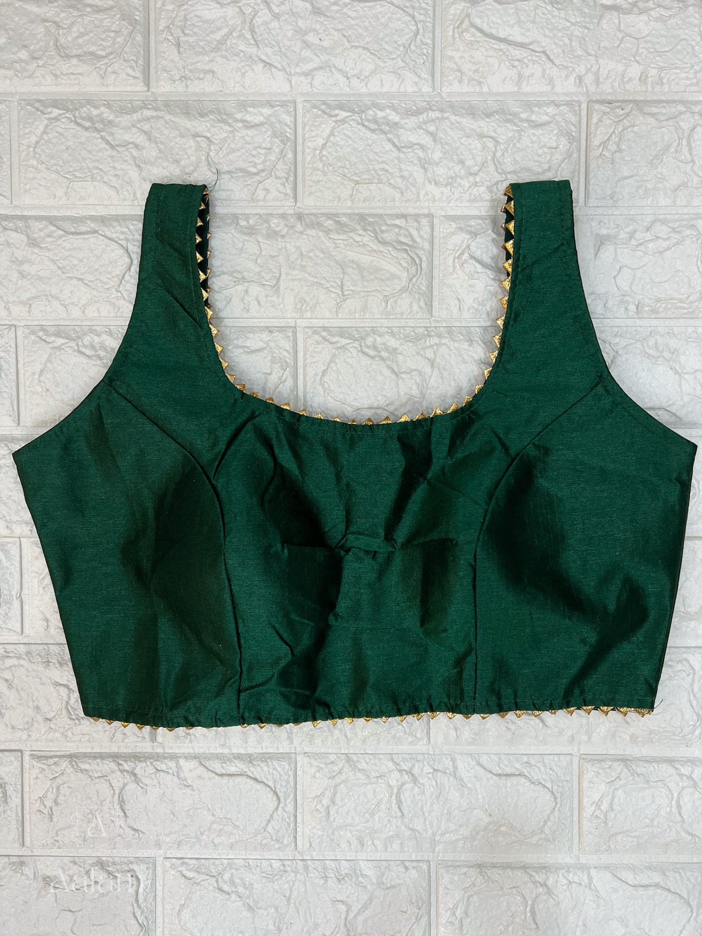 Silk Sleeveless Blouse with foil lining- Bottle Green