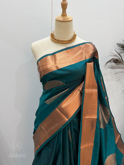 Soft Silk Copper Zari Mandala Saree - Teal