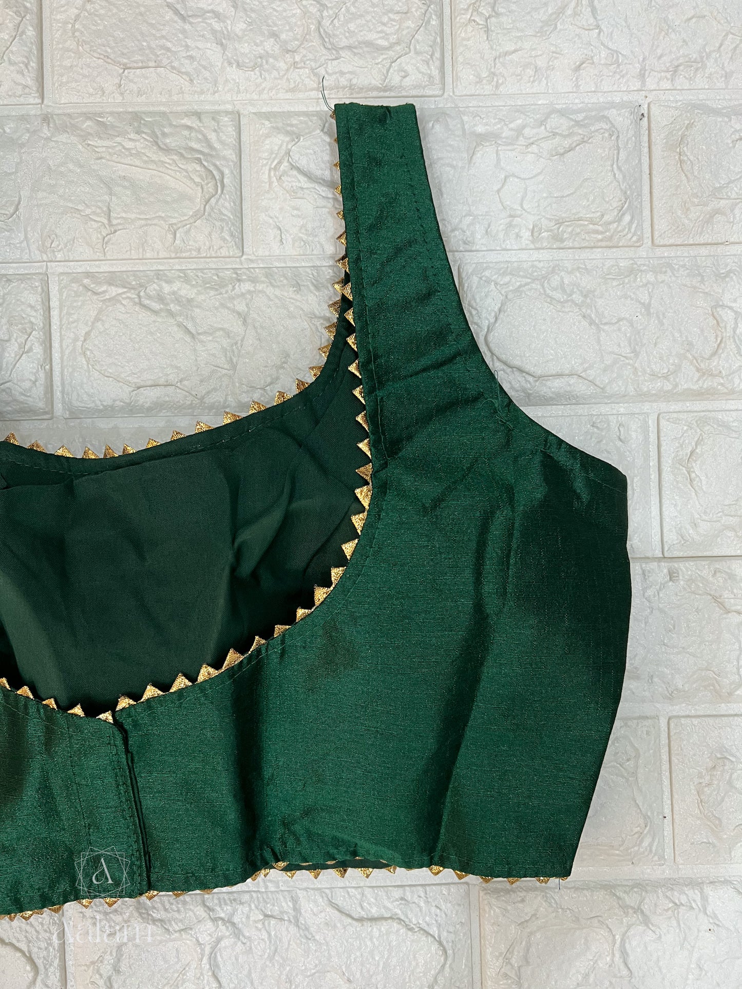 Silk Sleeveless Blouse with foil lining- Bottle Green