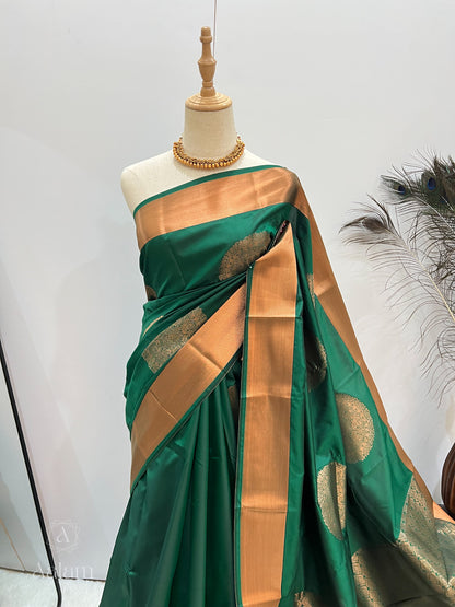 Soft Silk Copper Zari Mandala Saree - Green