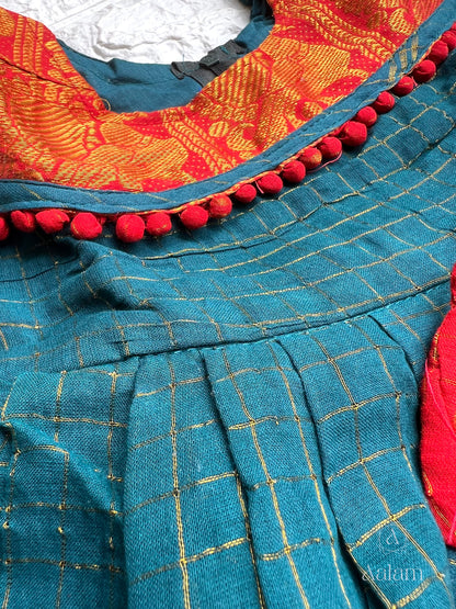 Sungudi Dress - Dark Teal & Orange Red