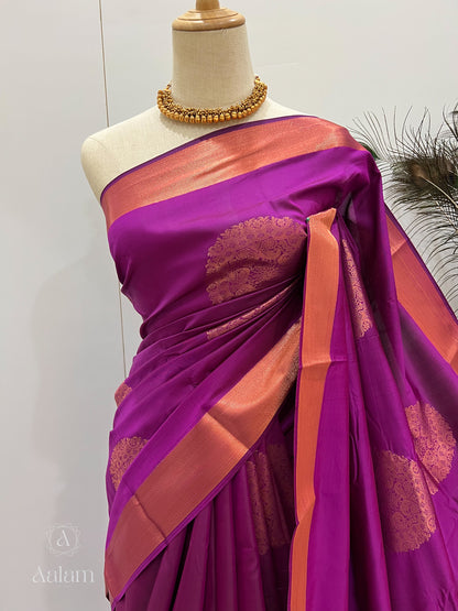 Soft Silk Copper Zari Mandala Saree - Purple Magenta