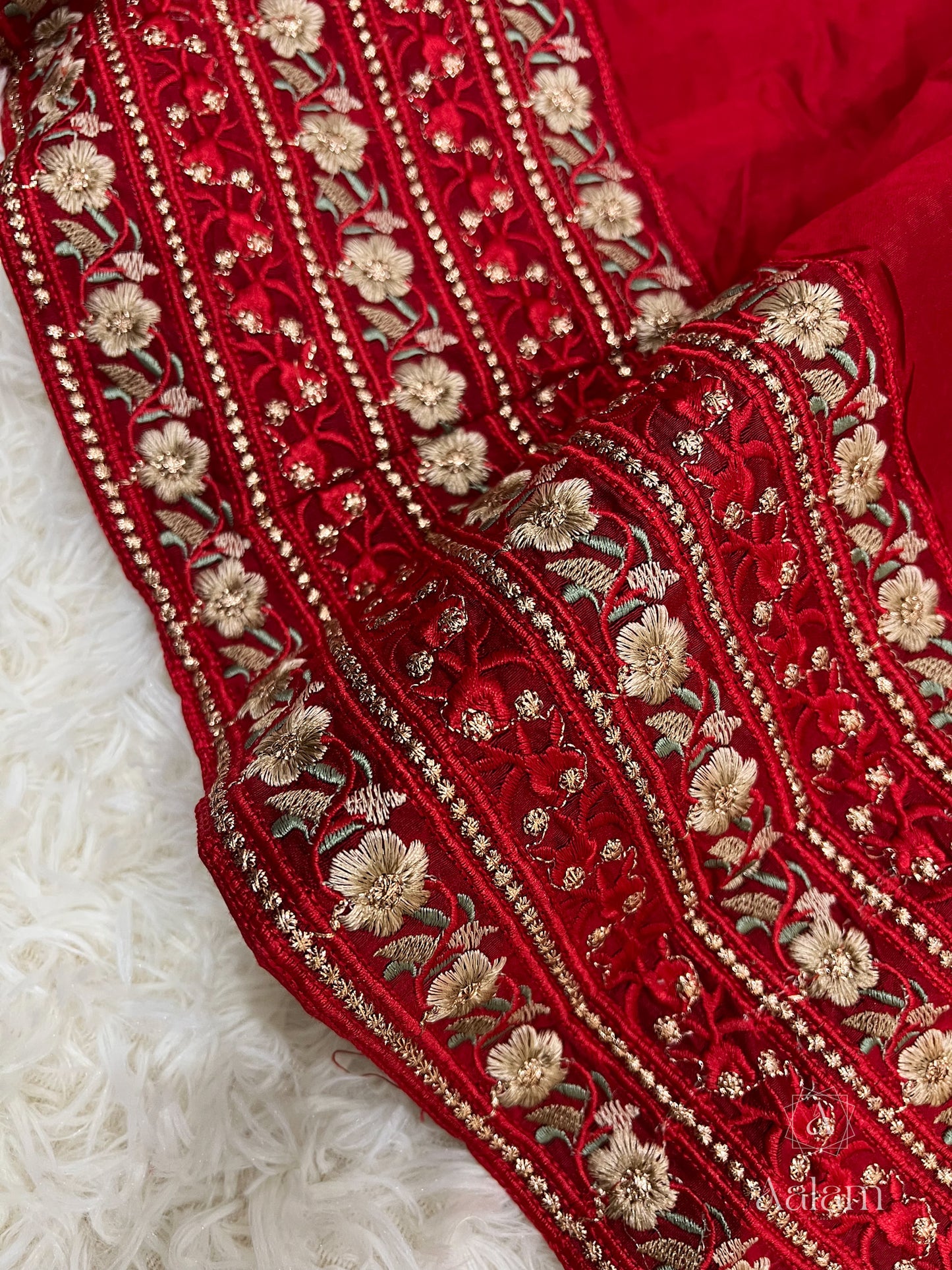 Neha - Chanderi Anarkali Dupatta Set in Red