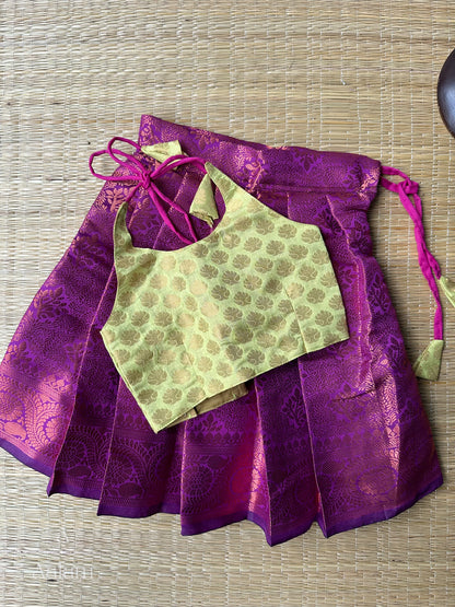 Banarasi Halter Neck Top & Skirt - Green & Purple