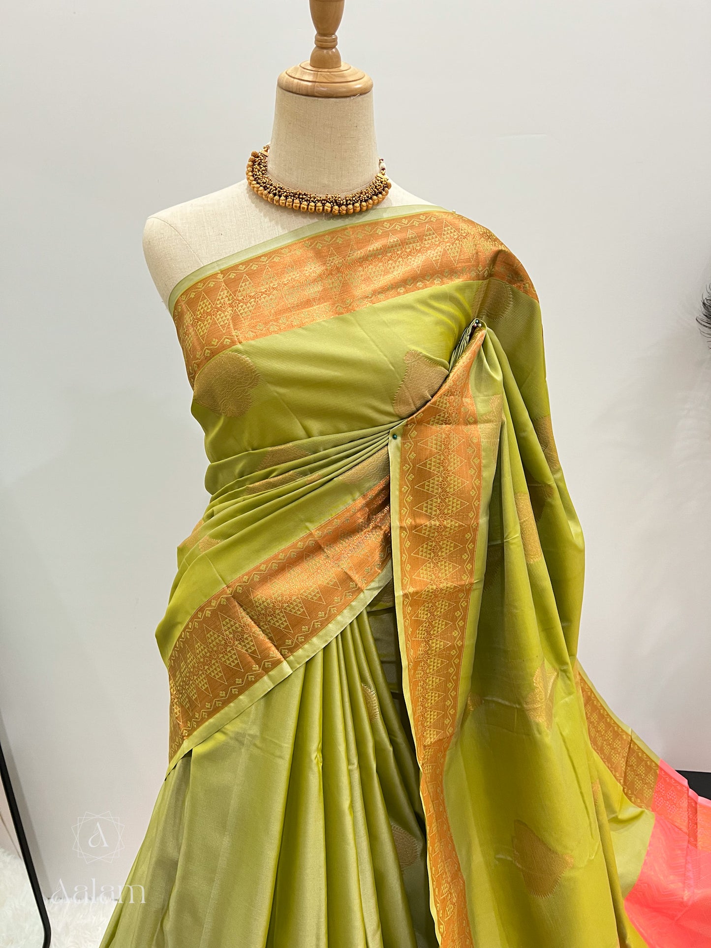 Soft Silk Dual Tone Saree Copper Zari- Sage & Pink