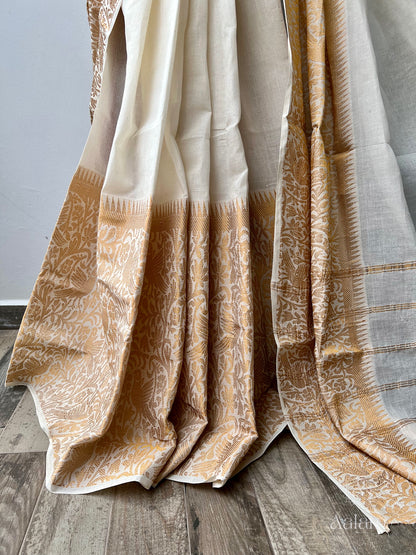 Nakshatra long Border Saree- Off-White & Gold