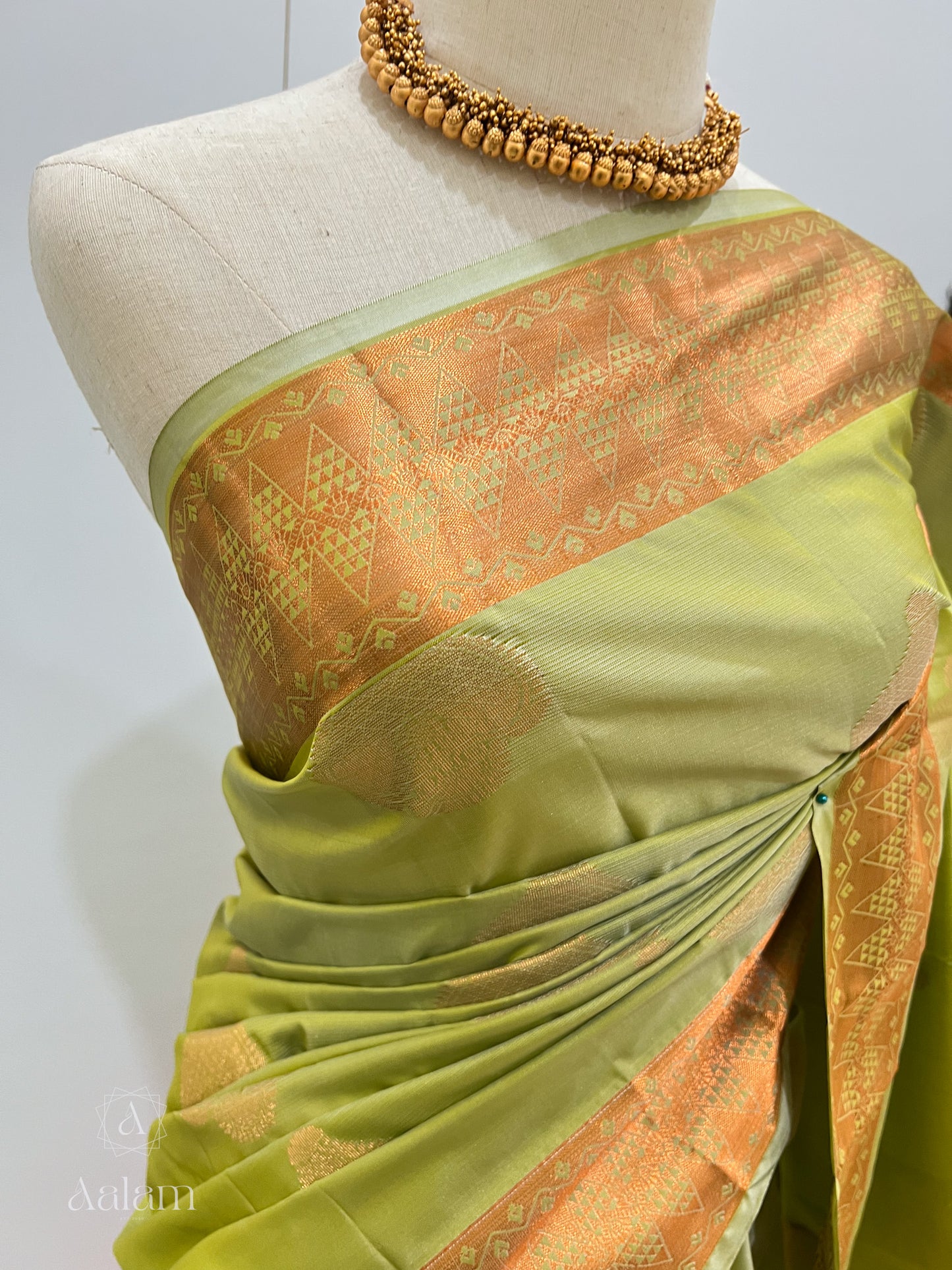 Soft Silk Dual Tone Saree Copper Zari- Sage & Pink