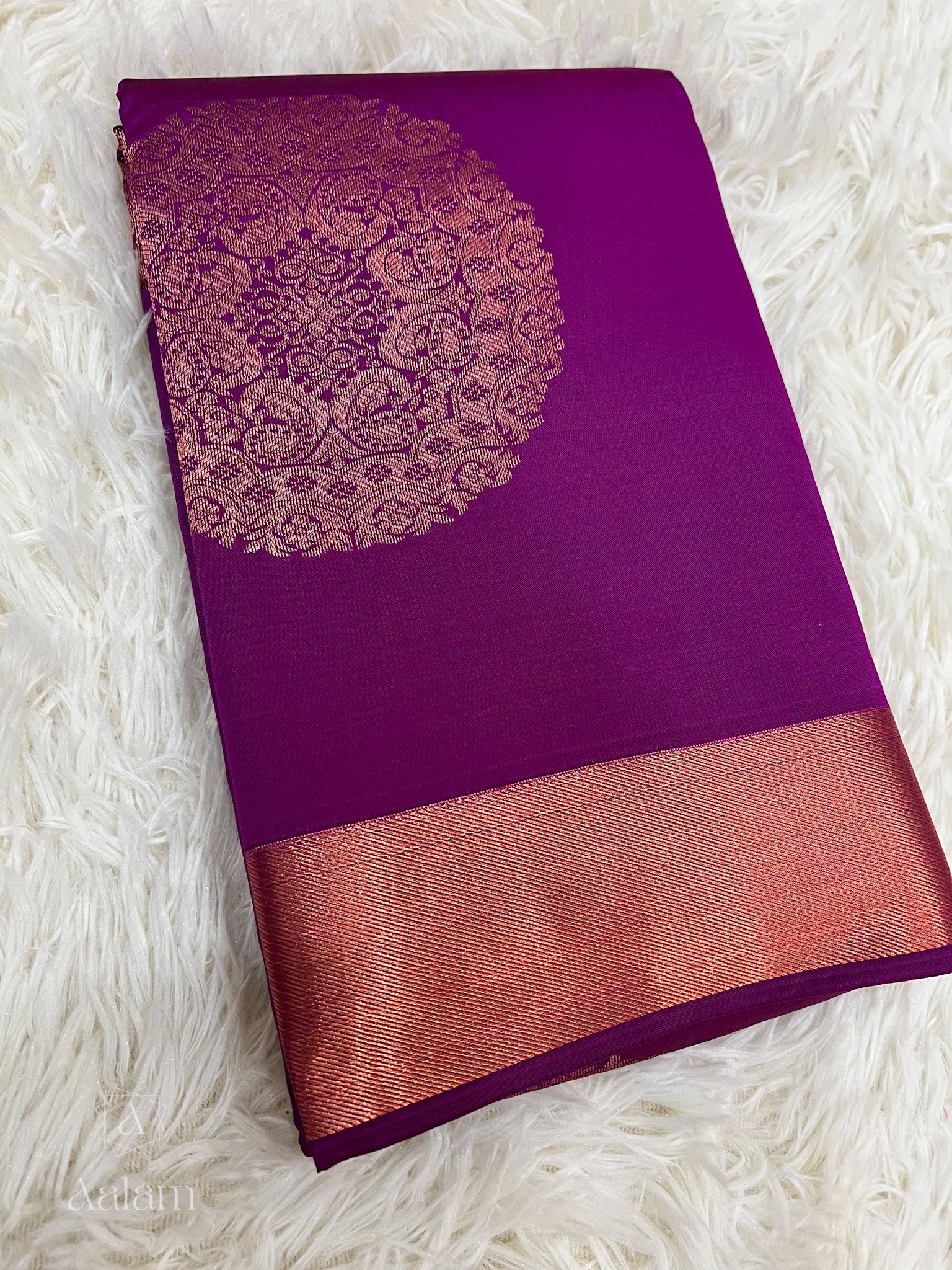 Soft Silk Copper Zari Mandala Saree - Purple Magenta