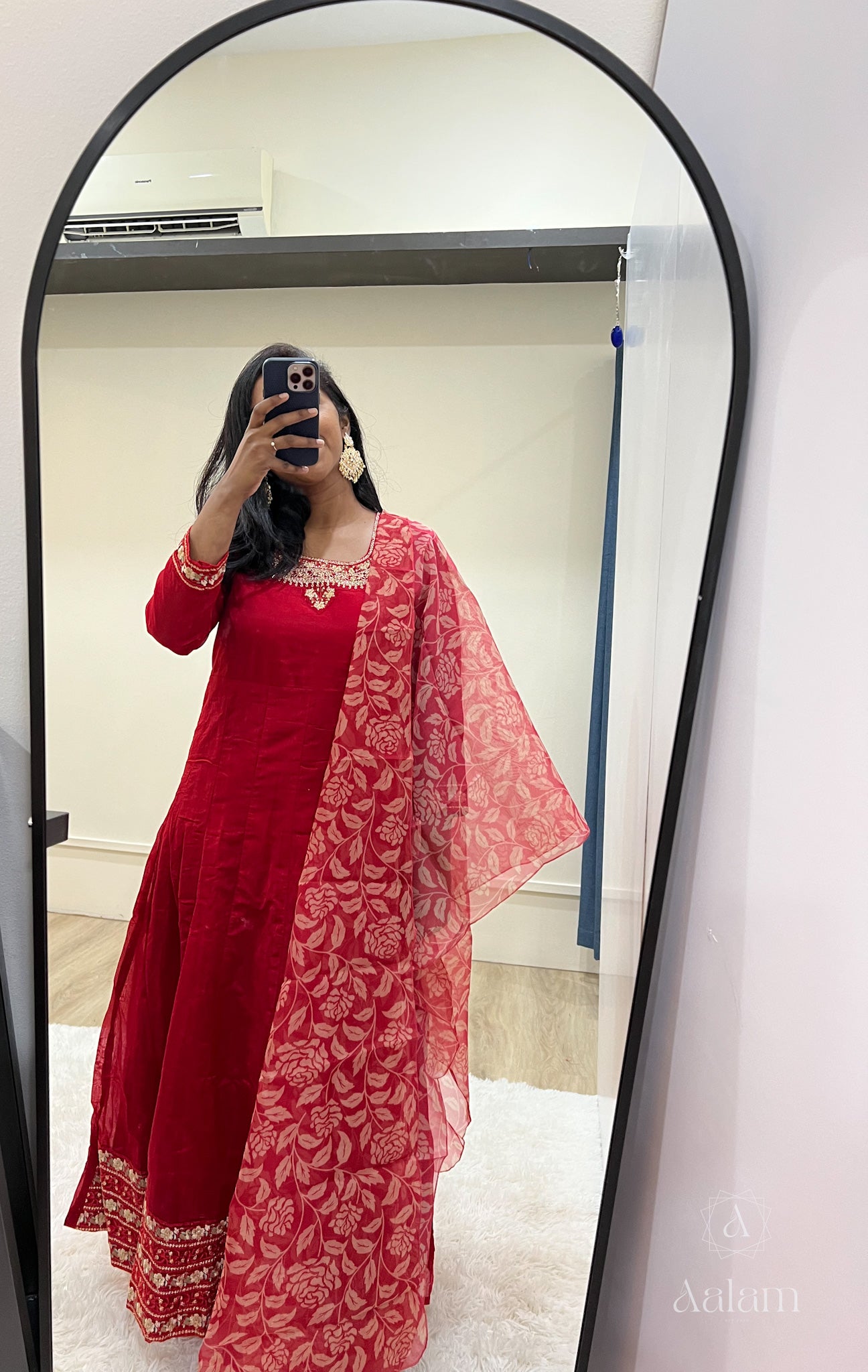 Neha - Chanderi Anarkali Dupatta Set in Red