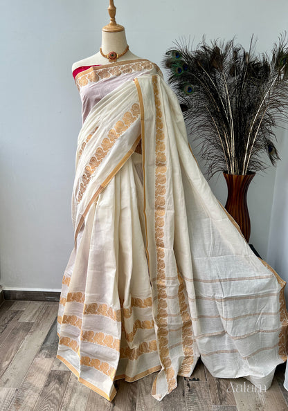 Kerala Saree - White & Red