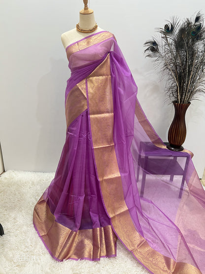 Banarasi Kora Organza Saree - Lavender