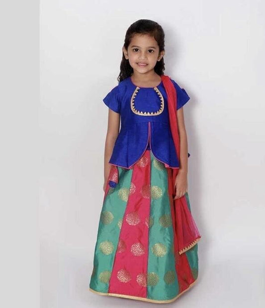 Peplum Pavaadai Set - Blue/Pink