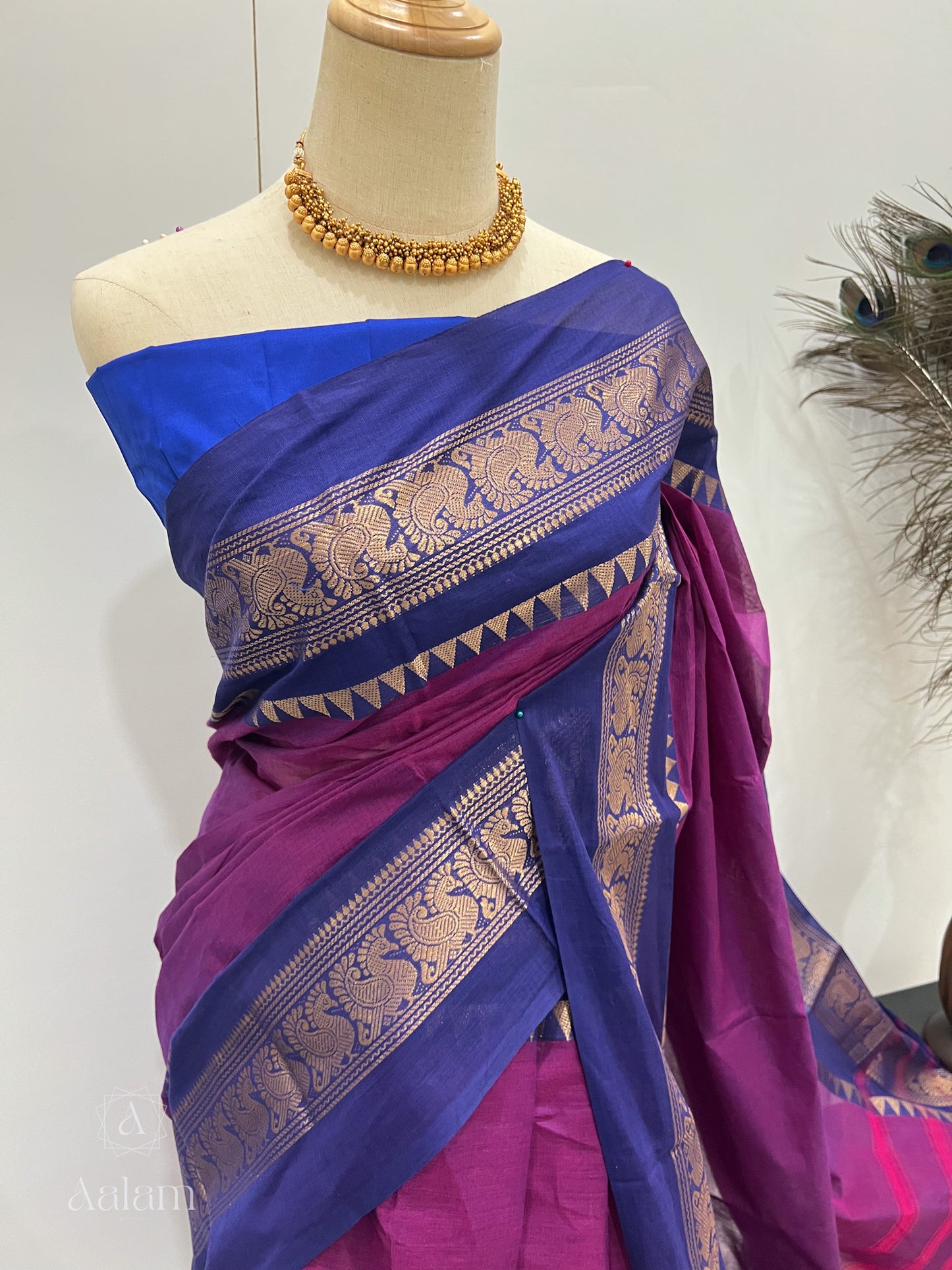 Cotton Saree - Mayil Border  Purple & Blue