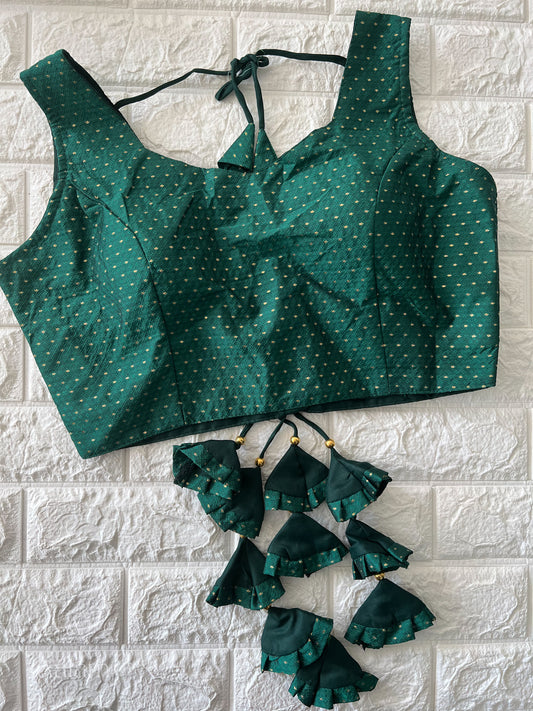 Jacquard Banarasi Sleevless Blouse - Bottle Green