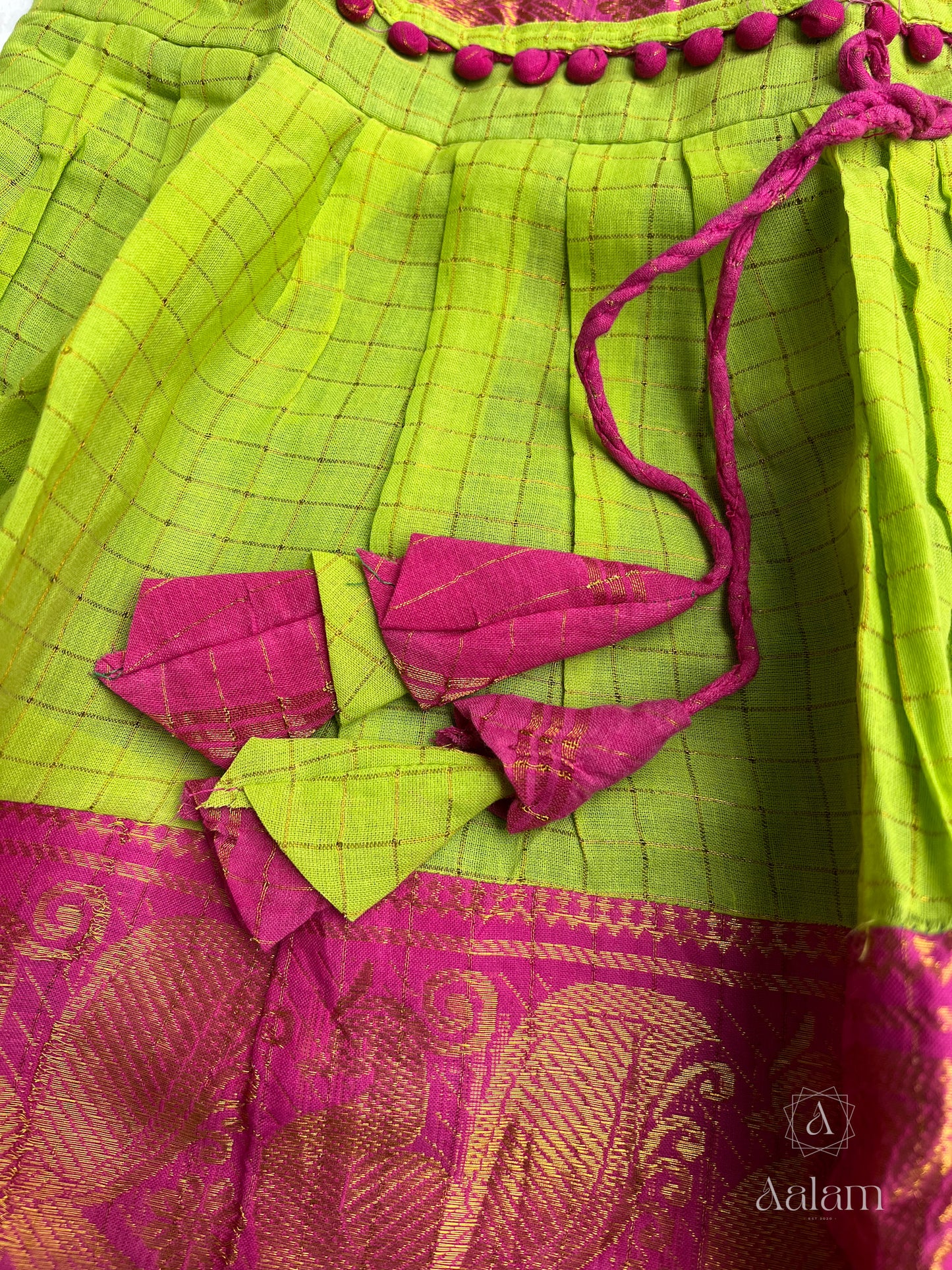 Sungudi Dress - Parrot Green & Pink