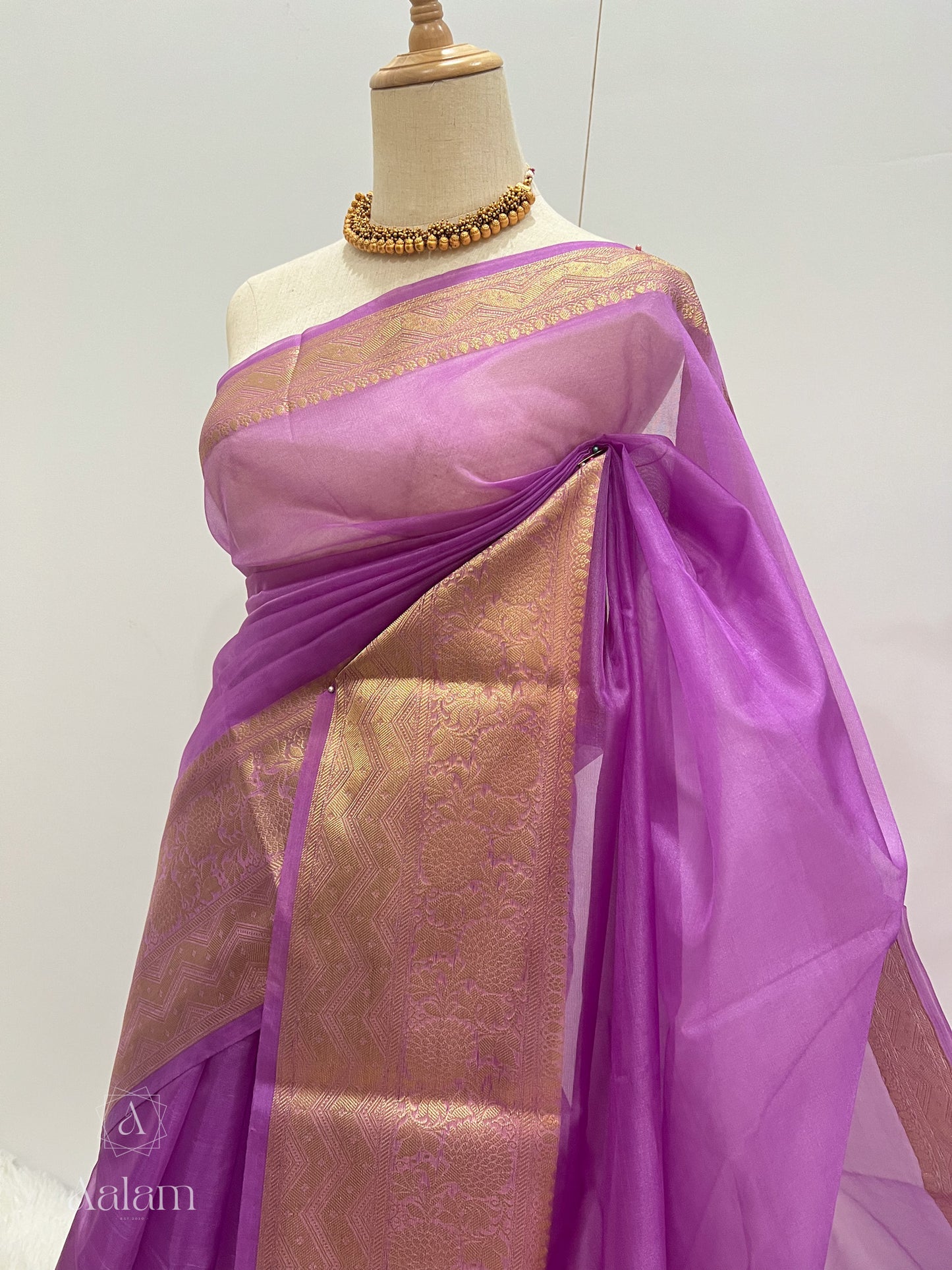 Banarasi Kora Organza Saree - Lavender