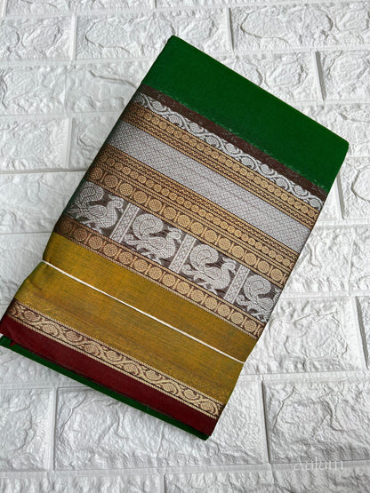 Kanchi Cotton Saree - Green with Silver Zari