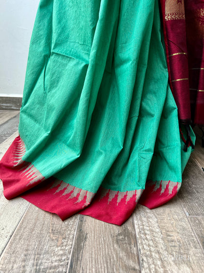 Madurai Silk Cotton - LightGreen&Maroon