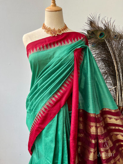 Madurai Silk Cotton - LightGreen&Maroon