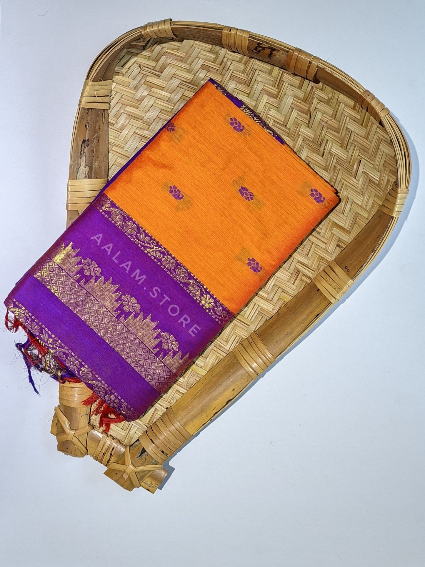 Madurai Silk Cotton - Orange&Purple with Butta