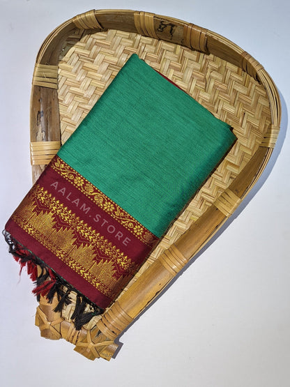 Madurai Silk Cotton - LightGreen&Maroon