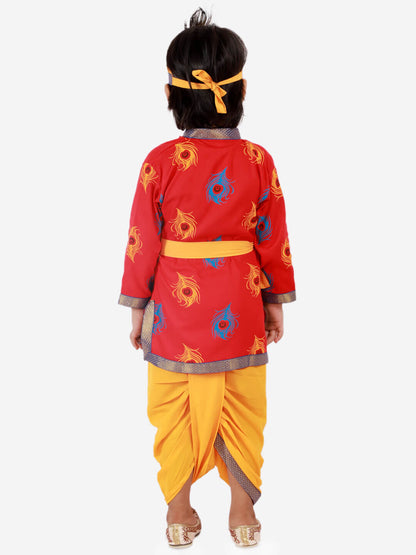 Krishna Angrakha Dhoti Set - Red & Yellow