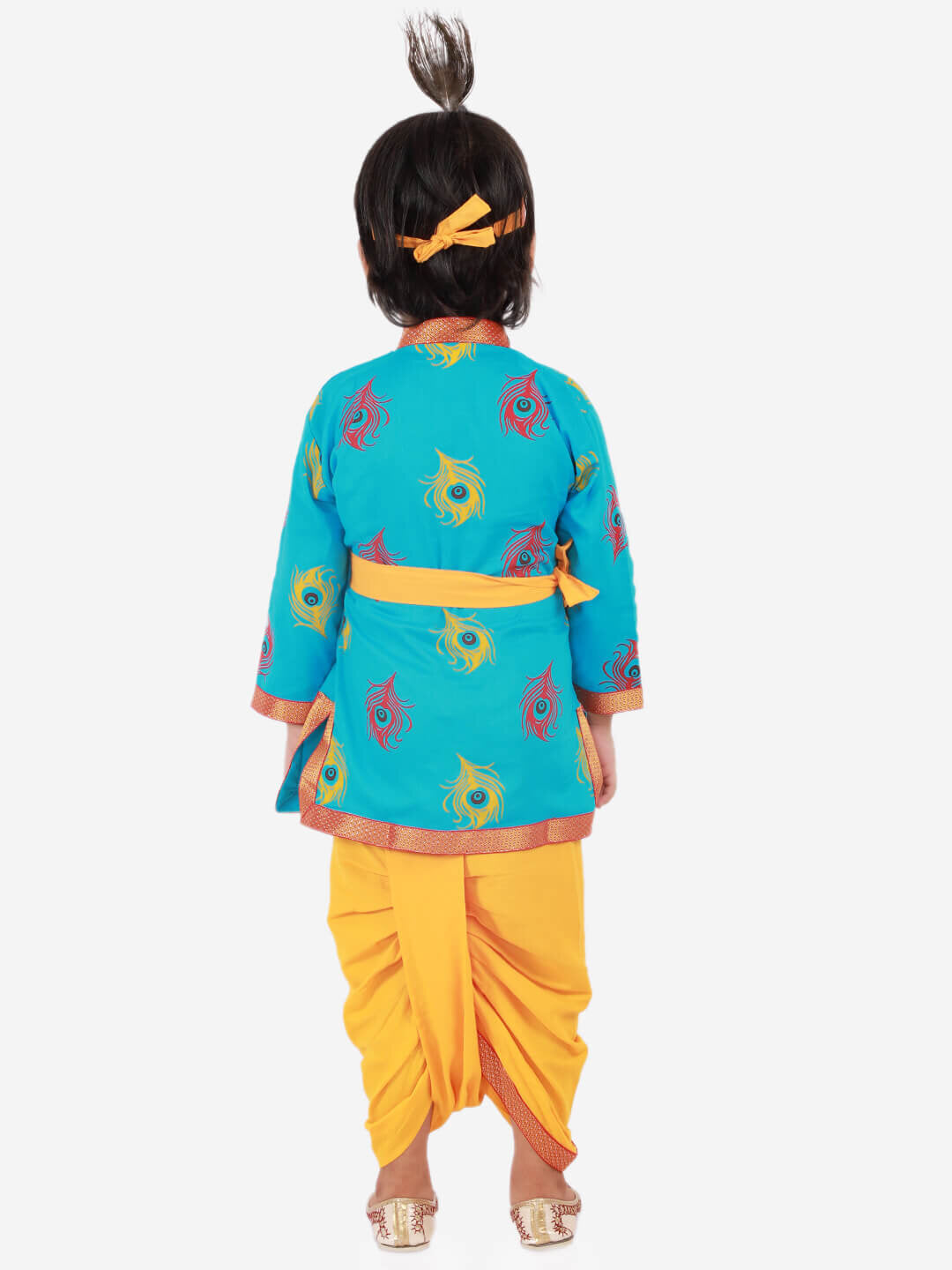 Krishna Angrakha Dhoti Set - Blue & Yellow